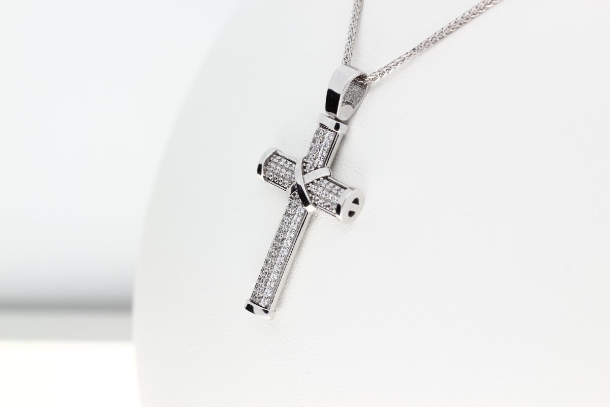 Kruis Hanger Witgoud met Kristallen